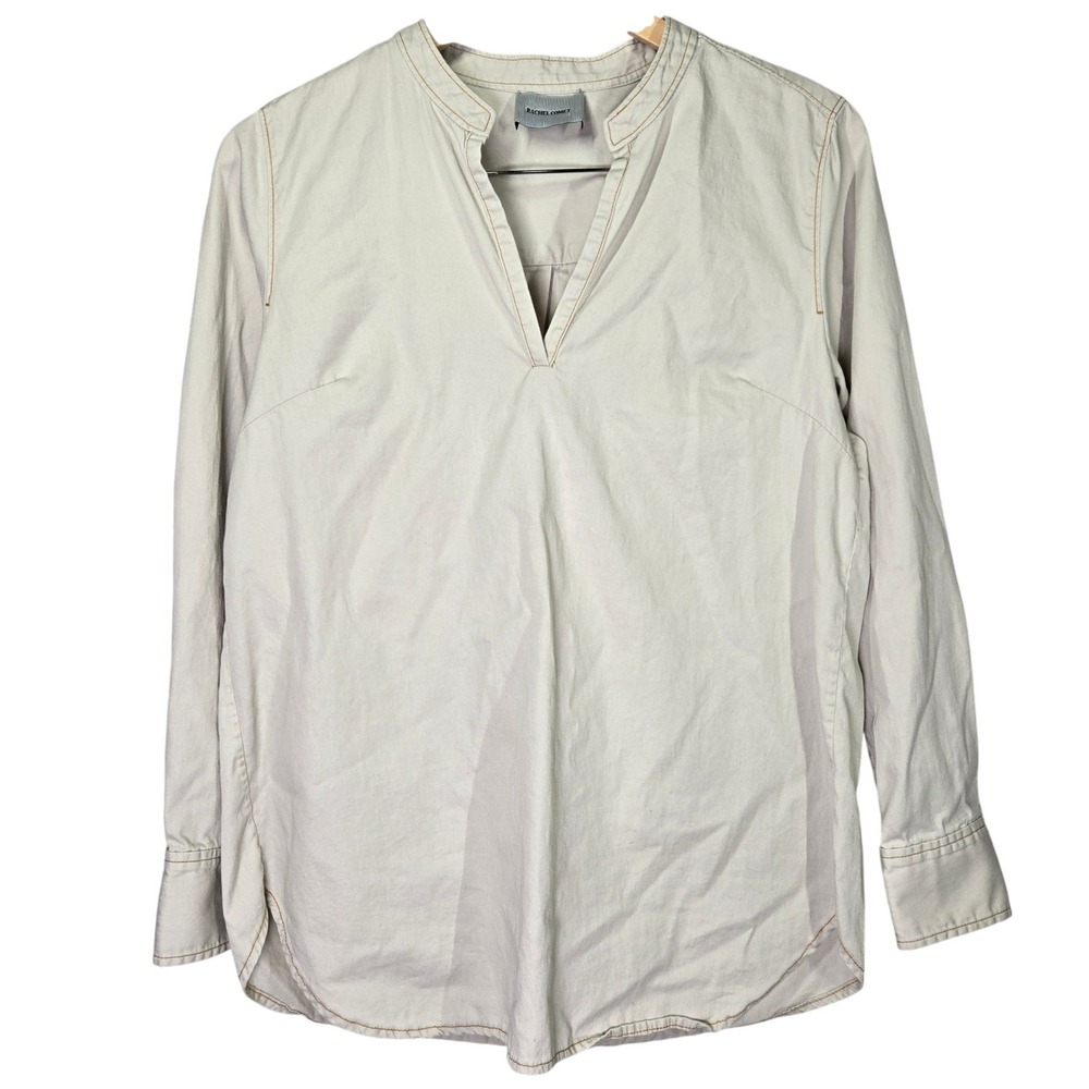 Rachel Comey Womens Beige Cotton Split Neck Popover Blouse Top Size 6 USA